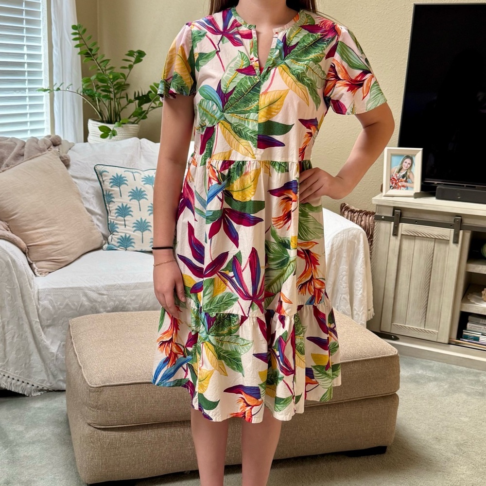 Chico’s Floral Short Sleeve Tropical Dress Size 1 (8)